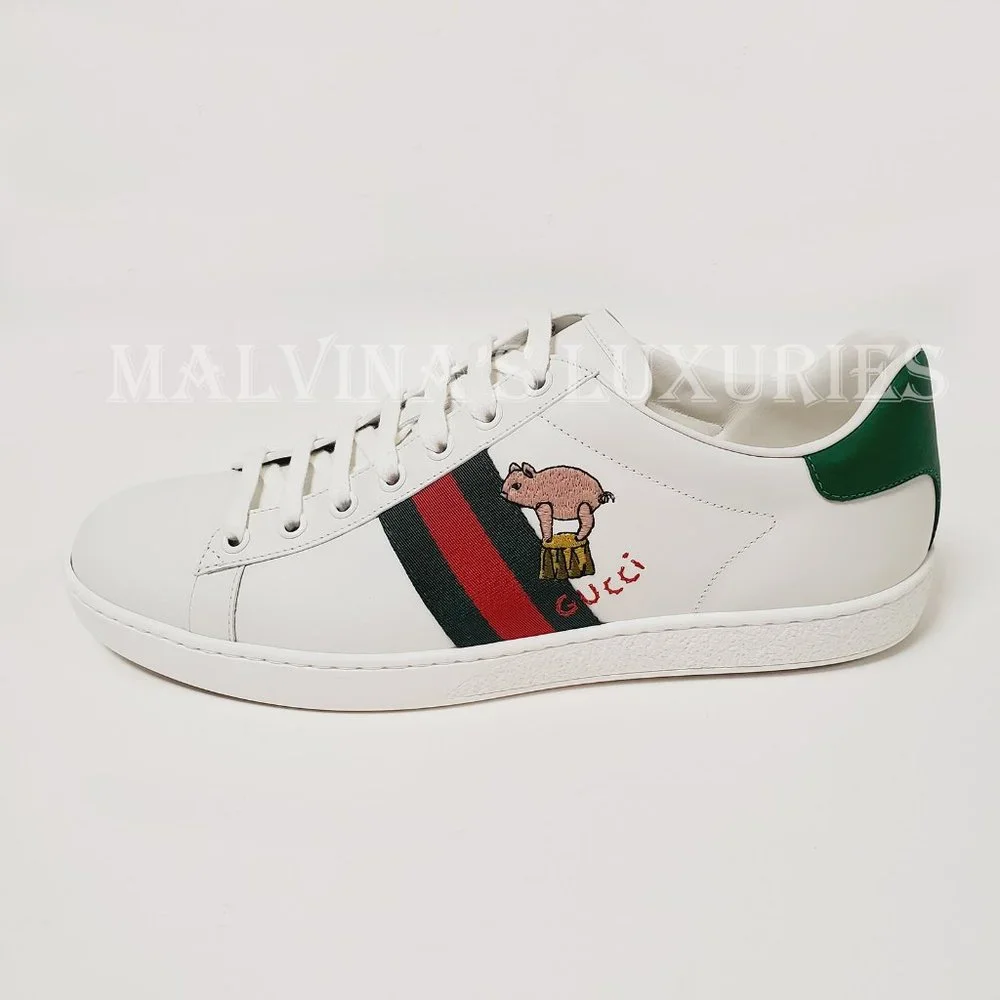 GUCCI SNEAKERS NEW ACE KITTEN WHITE LEATHER SHOES w WEB sz 41 11